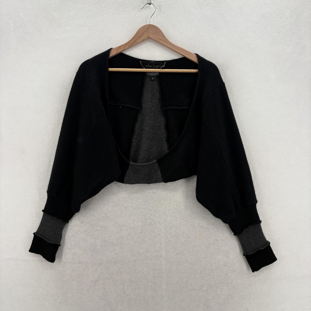 Ekologic Shrug Sweater Womens Large Black Recycled Cashmere Open Front Handmade